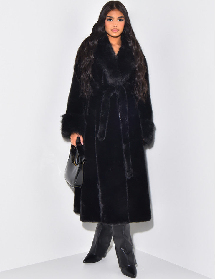 LEUX FUR COAT WITH BELT