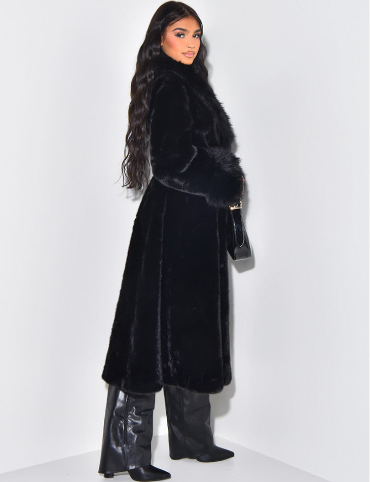 LEUX FUR COAT WITH BELT