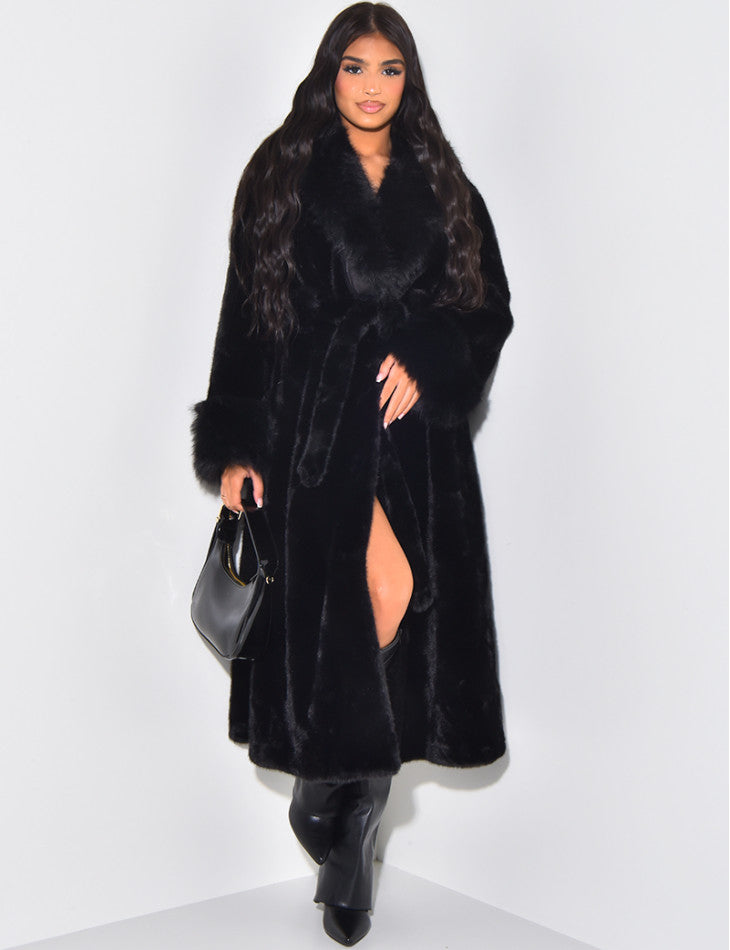 LEUX FUR COAT WITH BELT