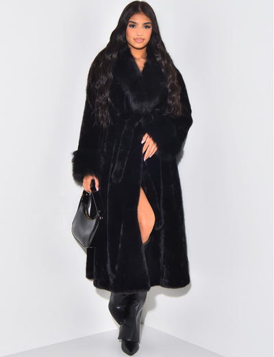LEUX FUR COAT WITH BELT